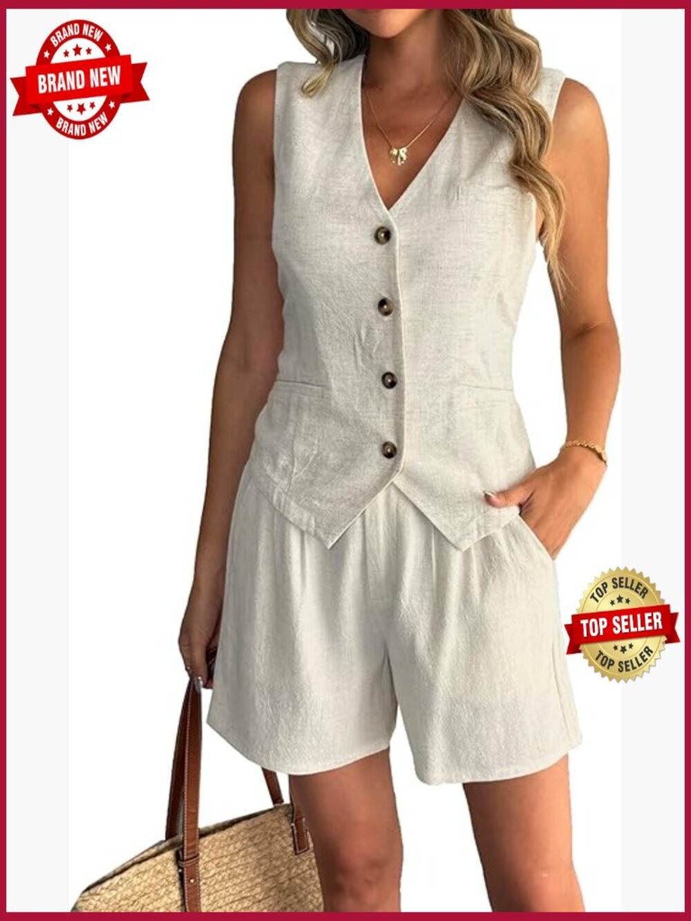 Women's Linen 2 Piece Shorts Set Vest Waistcoat Summer Casual Tracksuit Outfits